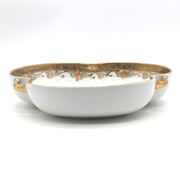 Antique Noritake Morimura Nippon Scalloped Dish with Moriage Gilding and Handles - Picture 10 of 12